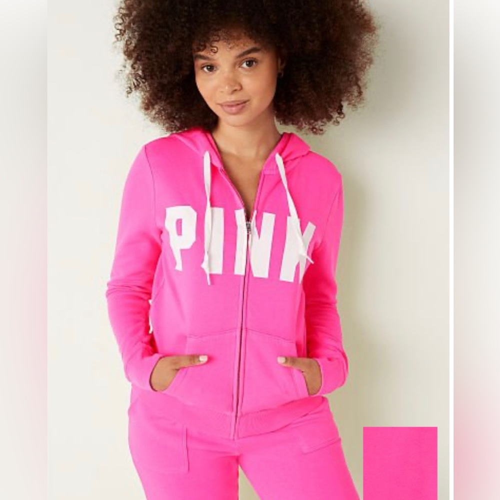 pink victoria’s secret zip up hoodie & jogger set